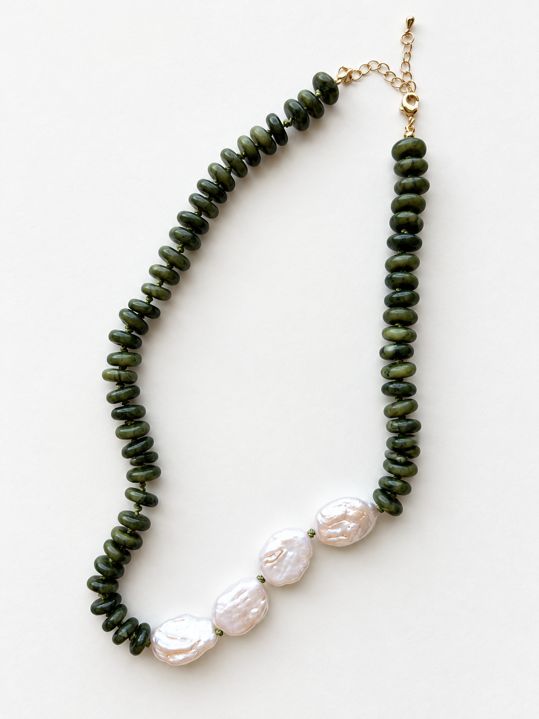 Olive Jade & Pearl Necklace